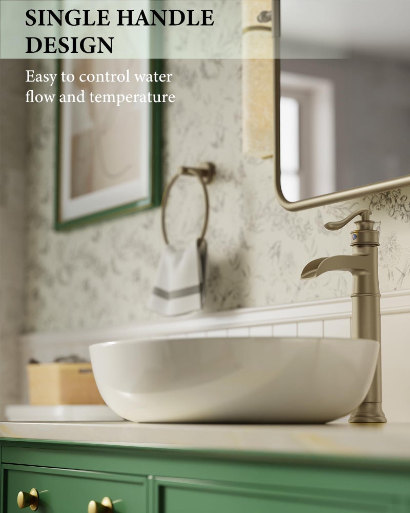 Homevacious Waterfall Vessel Sink Faucet Brass Single Handle 1 Hole Bathroom Sink Faucet with Pop Up Drain Without Overflow Oil Rubbed Bronze Tall Bathroom Faucets Homevacious - Image 3